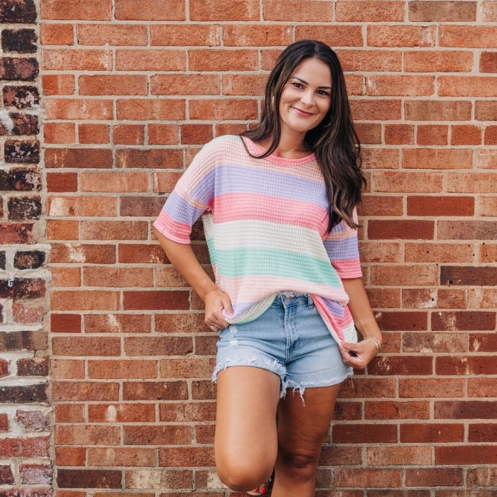 Sherbet striped waffle knit top